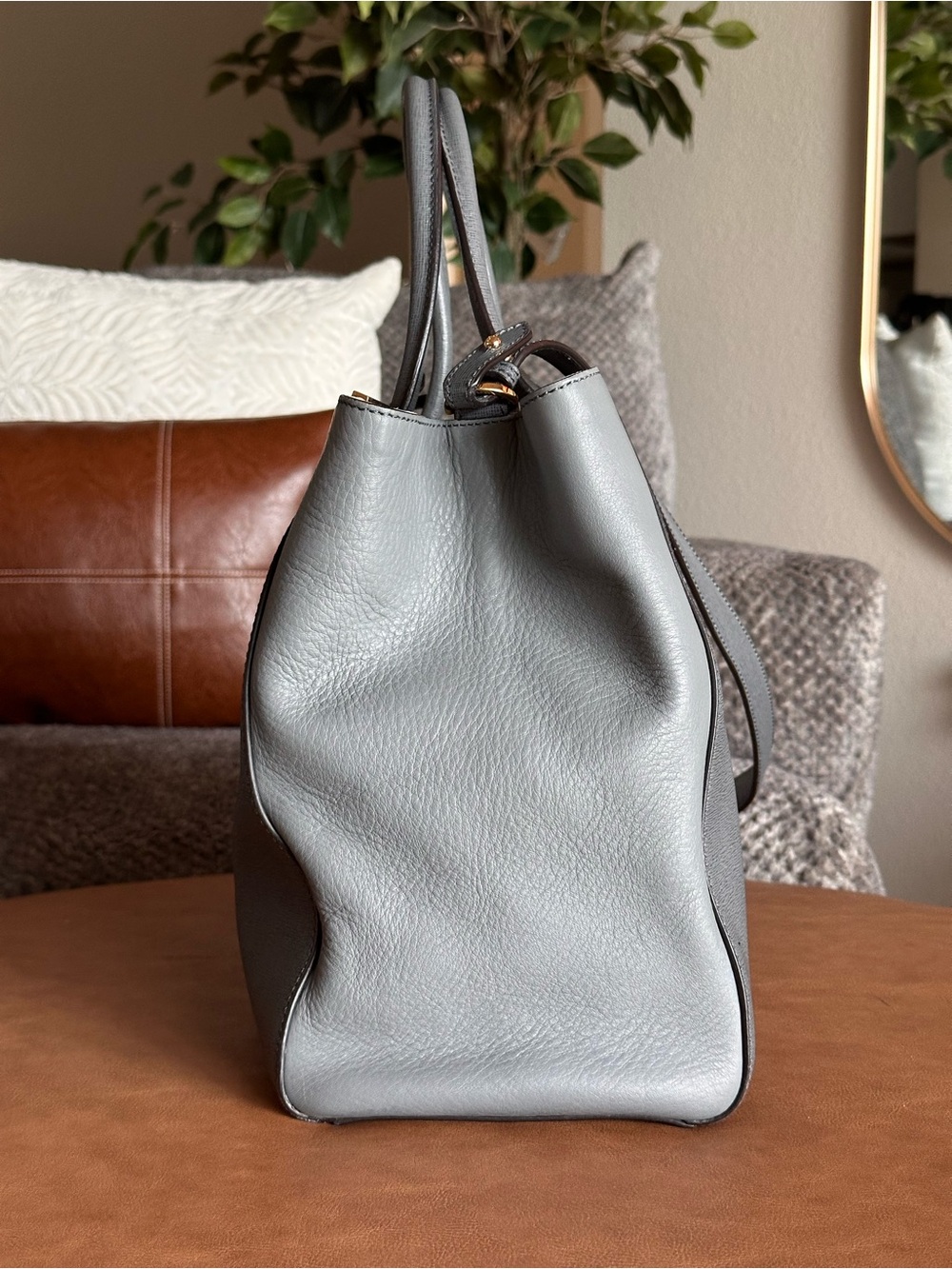 Fendi 2Jours Gray Leather Large Tote Bag Satchel Crossbody Strap Authentic - Picture 3 of 12